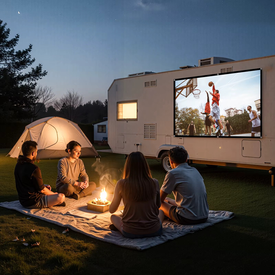 LEJIADA Projektionsleinwand 16:9 in Schwarz, waschbare und knitterfreie Milchseide-Leinwand für Heimkino und Outdoor, kompatibel mit Laser- und Kurzfokusprojektion - Bild 5