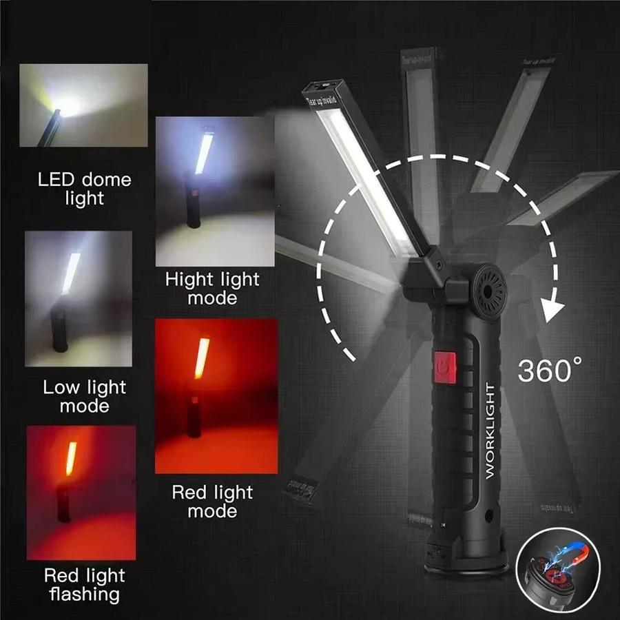 XIWANGFIRE Multifunktionale USB-Arbeitsleuchte mit COB-LED, magnetische Taschenlampe in Schwarz für Inspektionen und Notfälle - Bild 2
