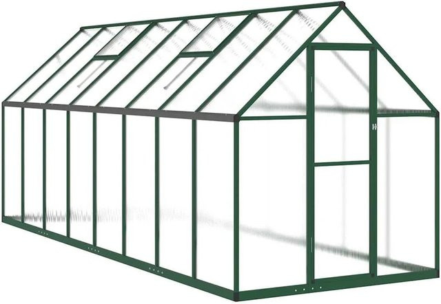 Furnicato Gewächshaus aus Aluminium und Polycarbonat in Grün mit Fundamentrahmen, Dachrinnensystem und Lüftungsfenster, B/T/H: 445 x 169 x 195 cm - Bild 1