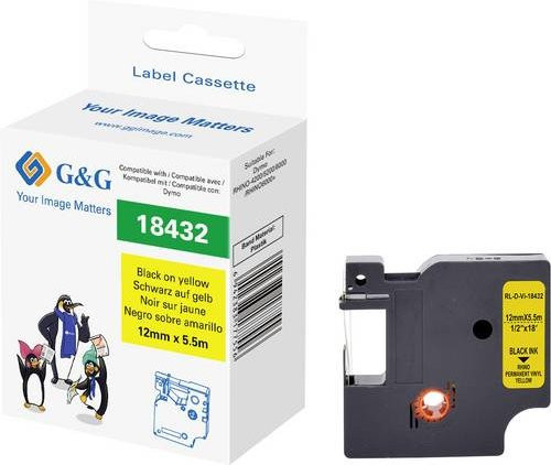 G&G Schriftband aus Vinyl in Gelb mit schwarzer Schrift, Breite: 12 mm, Länge: 5,5 m - Bild 1