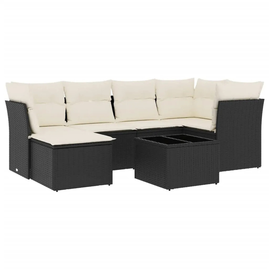 vidaXL 7-tlg. Garten-Sofagarnitur aus Polyrattan in Schwarz mit Kissen und Couchtisch - Bild 2