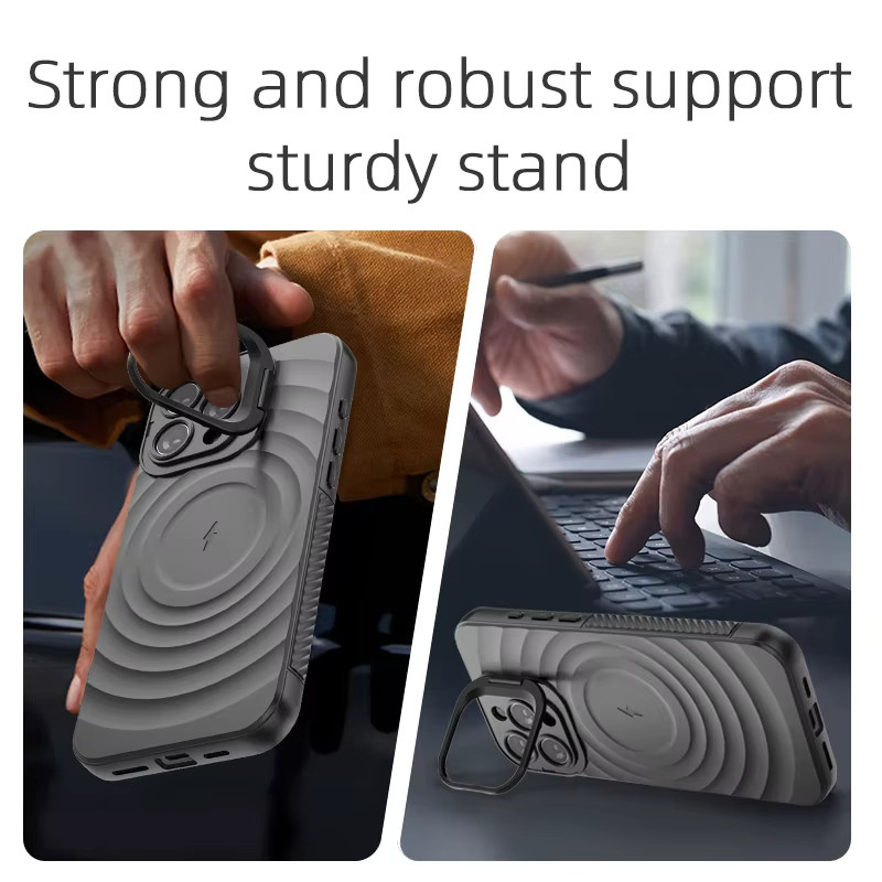 Matte Ripple Armor Handyhülle für iPhone 17 Air 16 Plus 15 14 13 Pro Max mit MagSafe und magnetischem Kamera-Klappständer in Schwarz oder Rot - Bild 5