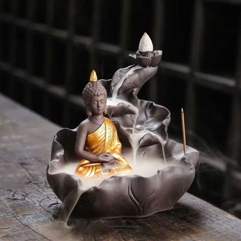 MINIDEAL Zen Buddha Rückfluss-Räuchergefäß aus Keramik in Lila mit Lotus-Design für Aromatherapie - Bild 6