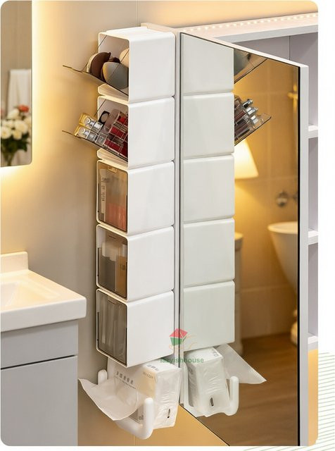 Batoom Spiegelschrank Seitenorganizer zur Aufbewahrung von Wattepads und Make-up in Beige - Bild 1