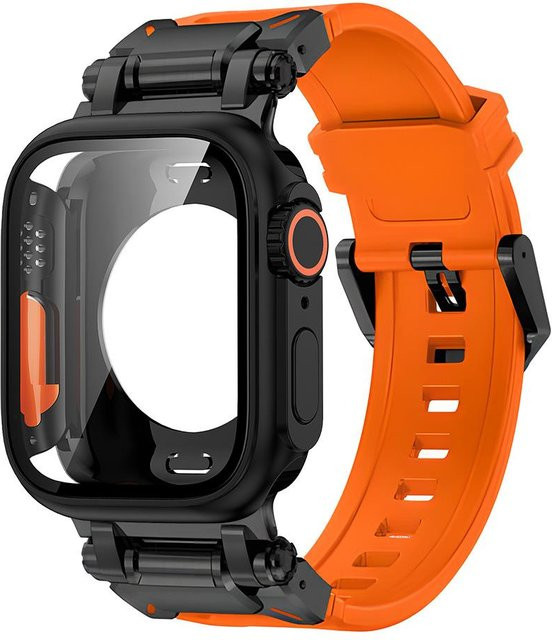 LUJING Uhrenarmband, TPU, Edelstahl, orange, Unisex - Bild 1