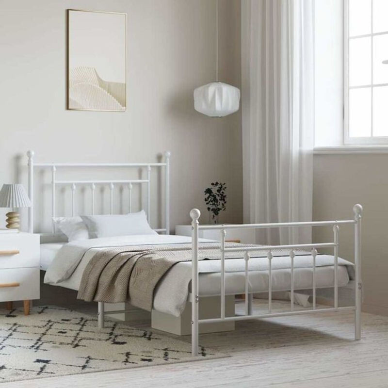 Vidaxl Metallbett in Weiß mit Kopf- und Fußteil im klassischen Design, B/T/H: 100 x 190 x 97 cm - Bild 1