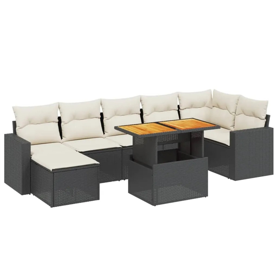 vidaXL 8-tlg. Garten-Sofagarnitur in L-Form aus Polyrattan mit Kissen und Tisch in Schwarz - Bild 2