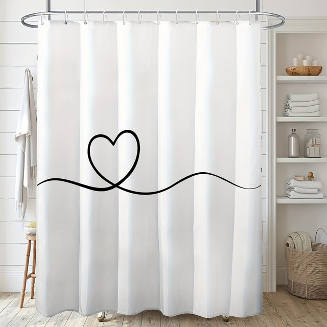 ZZN Duschvorhang Set mit Herz-Design in Weiß, minimalistisch und blickdicht, B/H: 180 x 180 cm - Bild 1