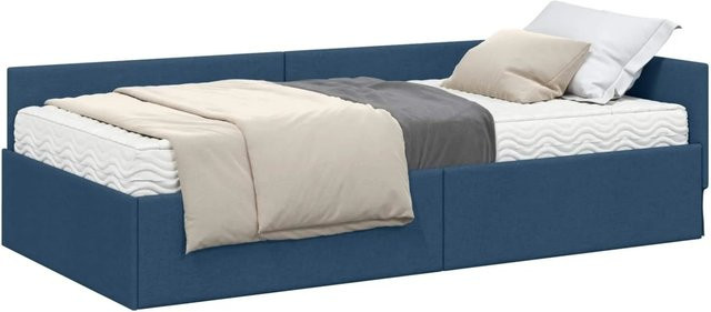 vidaXL Eckbettgestell mit Matratze 2-teiliges Set in Blau aus Stoff und Samt - Bild 1