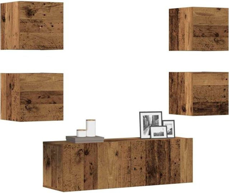 Vidaxl 5-teiliges TV-Schrank-Set zur Wandmontage in Altholz-Optik, Braun, Industrial Design aus Holzwerkstoff - Bild 1