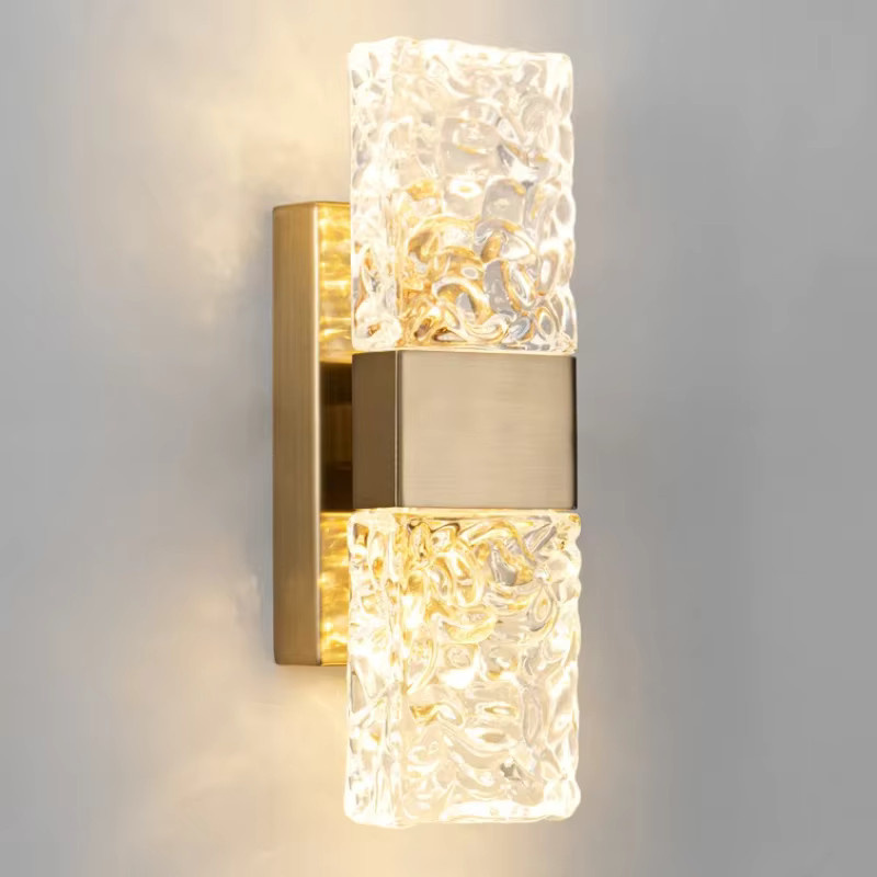 Claeted Moderne LED Wandlampe aus Wellenglas in Gold/Messing und Transparent für Schlafzimmer und Küche - Bild 3