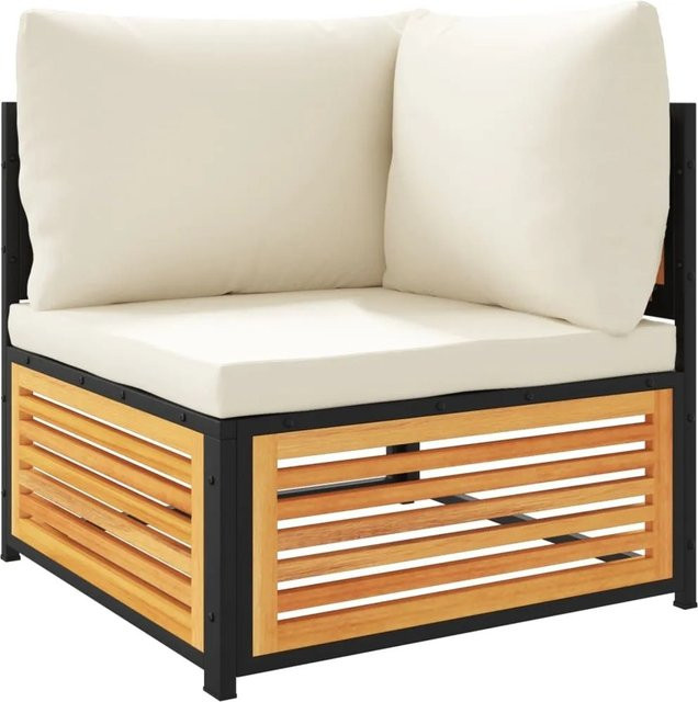 vidaXL Garten-Ecksofa aus Akazienholz mit Kissen in Braun, Beige und Weiß - Bild 1