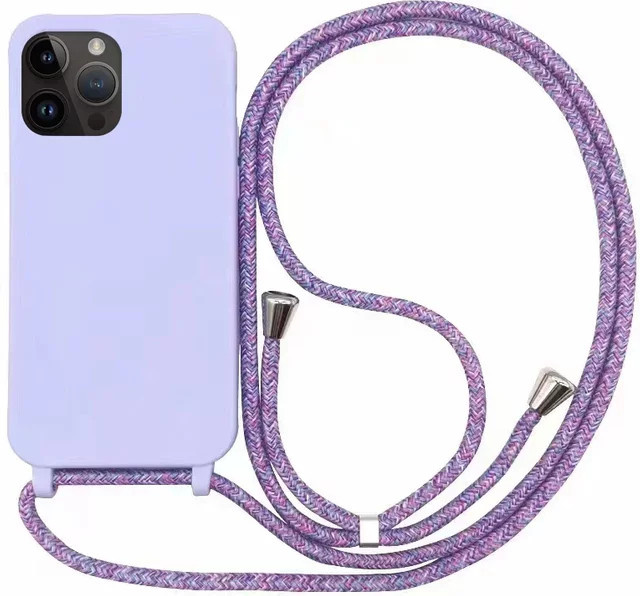 Kasmola Handyhülle mit Lanyard-Umhängetasche und Halskette aus weichem Silikon und TPU für iPhone 15 14 13 12 11 Pro Max XS XR X 7 8 in Schwarz und Lila - Bild 1