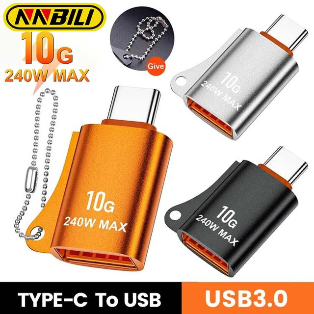 Nnbili USB-C auf USB-A und USB 3.0 Adapter in Orange mit bis zu 240W für iPhone 15 Plus, 15 Pro Max und MacBook - Bild 1