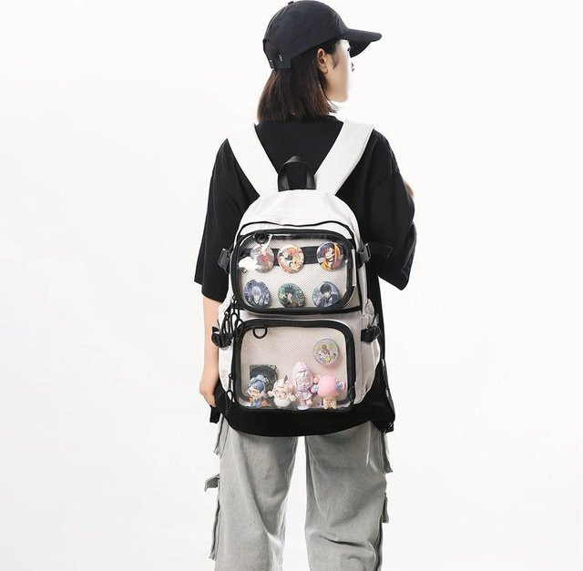 Loopy-Fashion Schultasche Rucksack aus PVC in Weiß mit großem Fassungsvermögen für Jungen und Mädchen - Bild 1