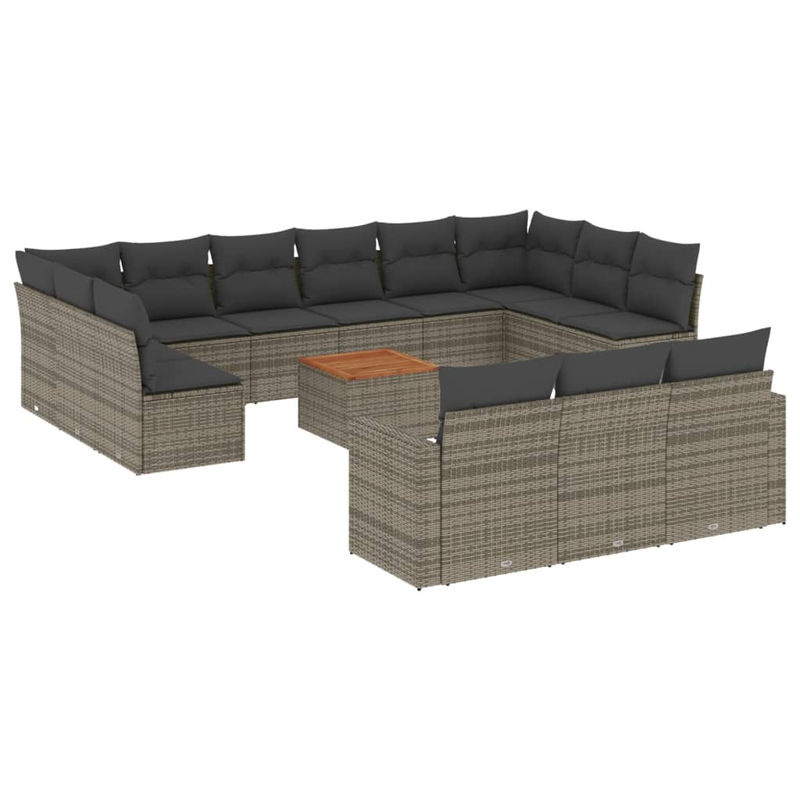 Vidaxl Gartenmöbel-Set aus Polyrattan und Akazie mit 14 Teilen und Kissen, Grau - Bild 3