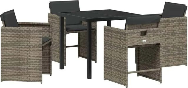 vidaXL 5-teiliges Garten-Ess-Set aus Poly-Rattan mit Kissen in Grau - Bild 1