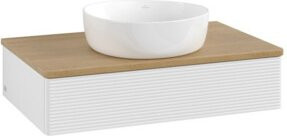 V&B Waschtischunterschrank Antao mit Frontstruktur in Eiche Honig und Weiß Lack, B/T/H: 80 x 50 x 19 cm - Bild 1