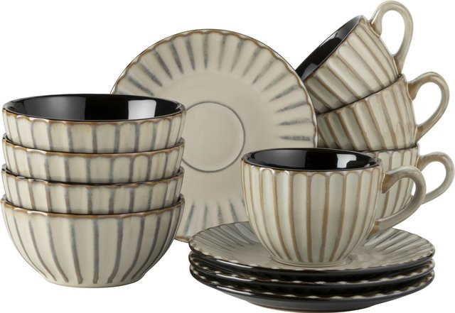 Mäser Confino Frühstücksset aus Steinzeug, 12-teilig, Beige/Braun/Schwarz - Bild 1