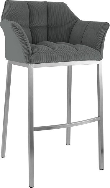 DELUKE Barhocker GIBEL moderner Barstuhl mit Lehne aus Metall und Cord in Grau und Silber, B/T/H: 64 x 48 x 110 cm - Bild 1