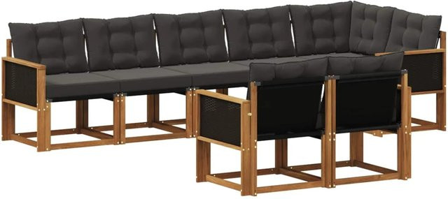 vidaXL Outdoor-Sofagarnitur L-Form aus massivem Akazienholz mit 8 Kissen in Schwarz und Natur - Bild 1
