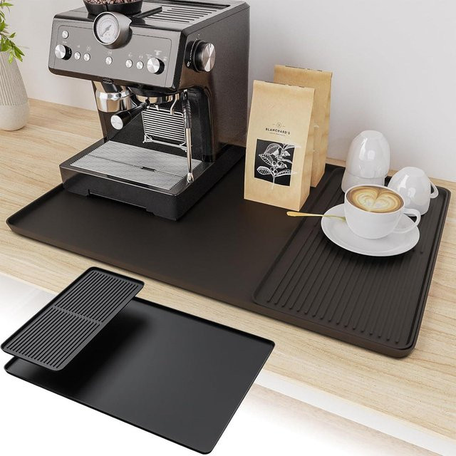 HomeHarmony 2-in-1 Kaffeemaschinenmatte aus Silikon in Schwarz, rutschfest und hitzebeständig - Bild 1