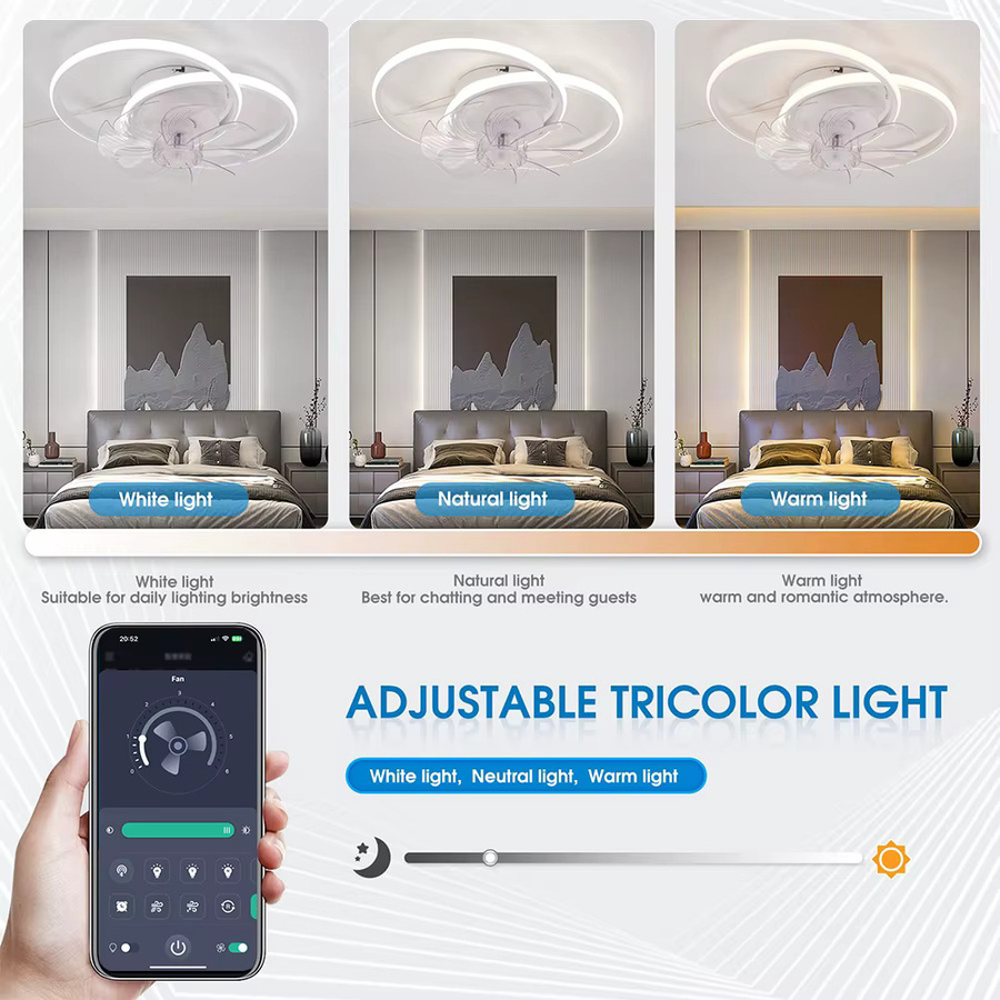 IRALAN Elektrischer Deckenventilator mit LED-Licht und App-Steuerung in Weiß - Bild 3