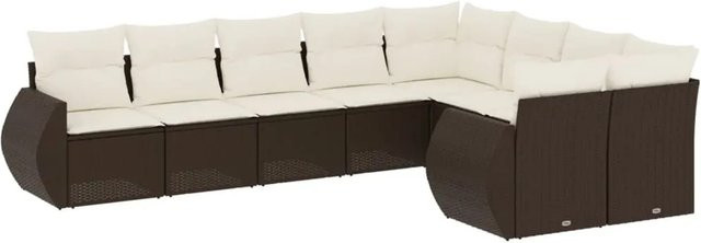 vidaXL 9-teilige Garten-Sofagarnitur in L-Form aus braunem Poly-Rattan mit cremeweißen Kissen und Stauraum - Bild 1