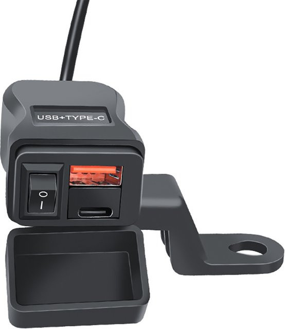 Universal Motorrad USB Ladegerät mit QC 3.0 Schnellladefunktion, Wasserdichte 12V Steckdose und Voltmeter, Schwarz - Bild 1