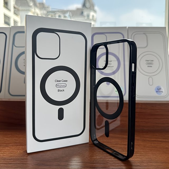 UYUXIO Magnetische Handyhülle für iPhone 16 15 14 13 12 11 Pro Max Plus Mini, Stoßfeste Schutzhülle in Schwarz und Transparent mit starkem Magneten - Bild 1