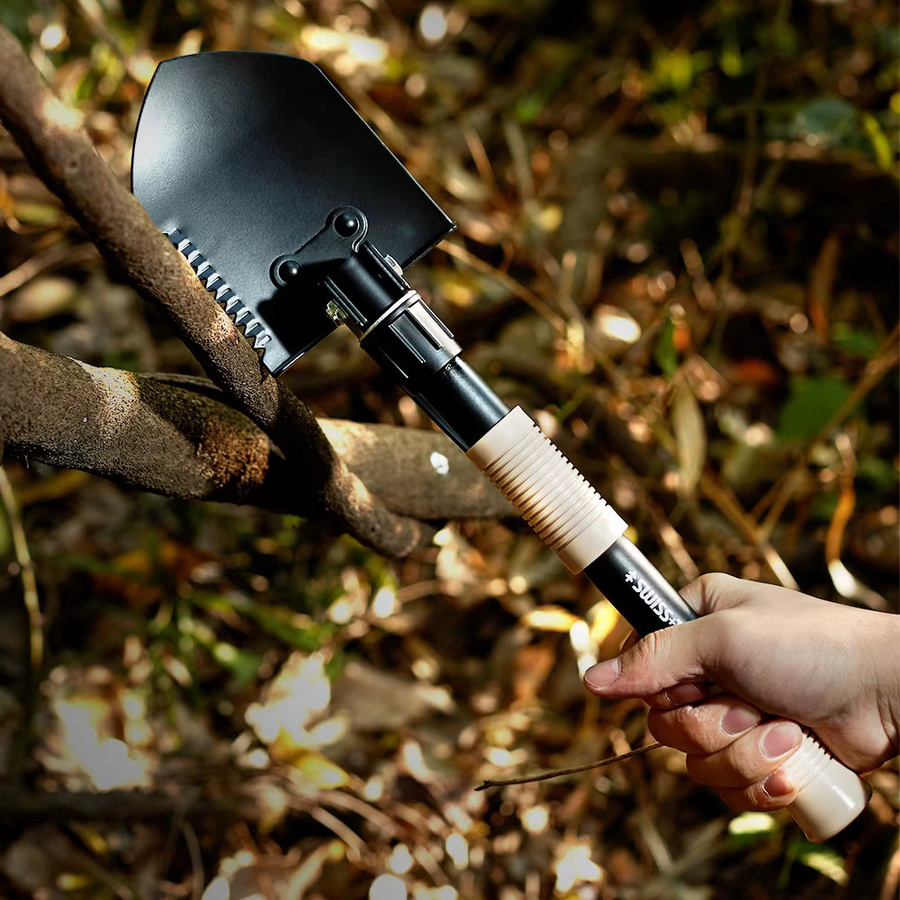Swiss Tech 3-in-1 Multitool Klappspaten in Schwarz als ultraleichte EDC Outdoor-Campingausrüstung und multifunktionales Gartenwerkzeug-Set - Bild 2