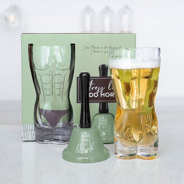 Kreativer Glas-Bierkrug mit Handglocke in Transparent, 350 ml - Bild 1
