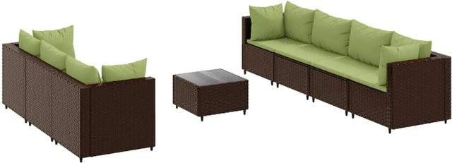 vidaXL 8-tlg Garten-Lounge-Set in L-Form aus braunem PE-Rattan mit Kissen und Couchtisch - Bild 1