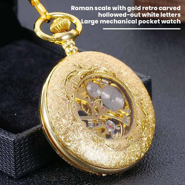 Taschenuhr mit Halskette, Gold, Vintage, Handaufzug, Unisex - Bild 1