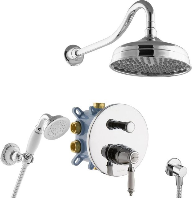 PaulGurkes Nostalgie Duschsystem Set in Chrom mit Regendusche, Handbrause und Grundkörper für die Unterputzmontage - Bild 1