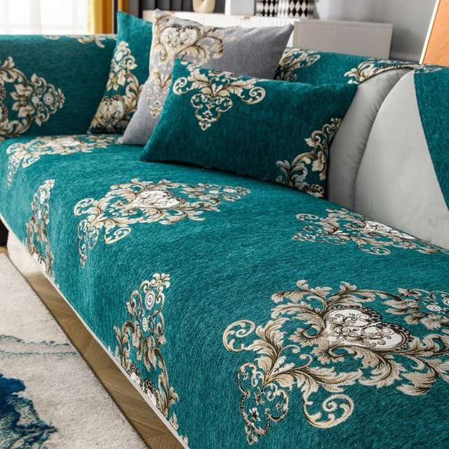 Super Six Sofabezug aus Jacquard-Chenille in Türkis, rutschfest und waschbar, B/H: 70 x 90 cm - Bild 1