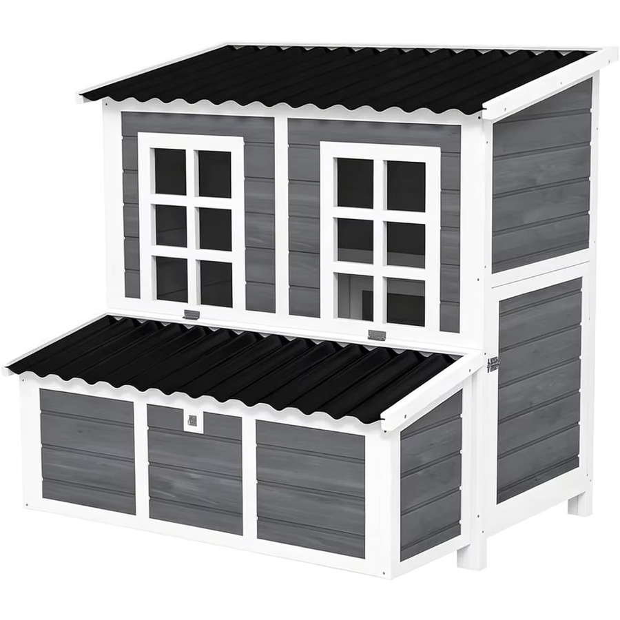 Garvee Hühnerstall aus Holz in Grau mit Nistkammern und wasserdichtem Dach, H/B/T: 100 x 86 x 100 cm - Bild 2
