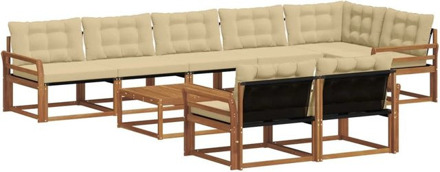 vidaXL Outdoor-Sofagarnitur 9-teilig aus massivem Akazienholz mit Textilene und Kissen in Natur-Beige - Bild 1