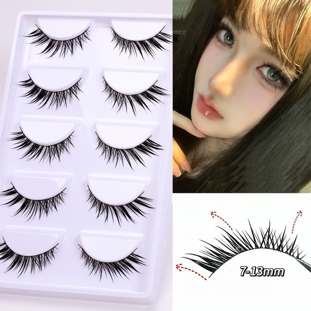 Künstliche Wimpern, 5 Paar, schwarz, natürlich geschwungen - Bild 1