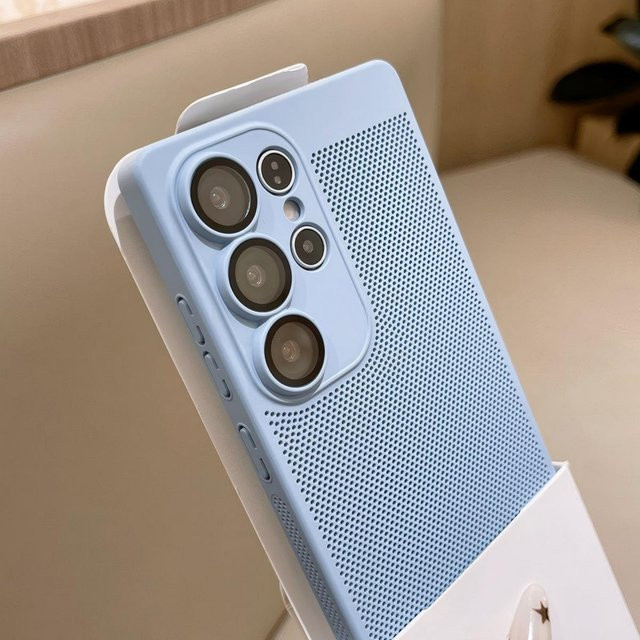 Wärmeableitende und stoßfeste Handyhülle für Samsung Galaxy S26 S25 S24 S23 S22 S21 S20 Ultra Plus FE in Blau mit wabenförmigem atmungsaktivem Design - Bild 1