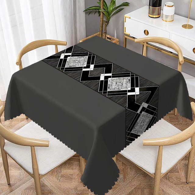 Moderne graue Tischdecke mit geometrischem Fächerkanten-Design von Fancy Style Studio aus Polyester, B/B: 140 x 140 cm - Bild 1