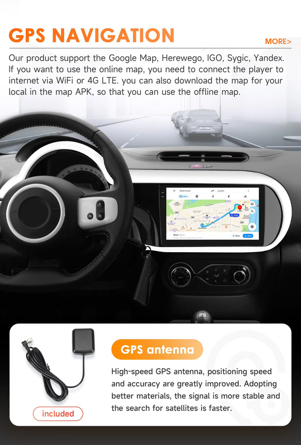 OSSURET Android 14 Autoradio mit 9 Zoll Display für Renault Twingo 3 III (2014-2024), Multimedia-Player mit GPS, Bluetooth und 360 Grad Kamera Unterstützung, Schwarz - Bild 3