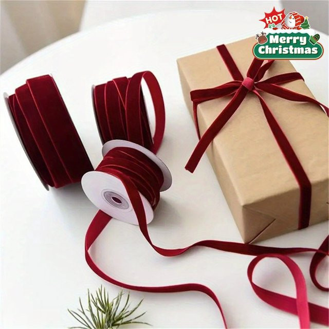 DUTRIEUX Samt-Beflockungsband in Rot, 450 cm handgefertigtes Polyesterband für Weihnachtsbaumdekorationen und Geschenkverpackungen - Bild 1