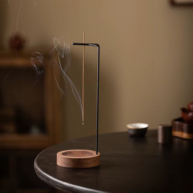 YXYMCF Upside Down Räuchergefäß aus Metall mit Holzsockel für Räucherstäbchen im Zen-Stil - Bild 2