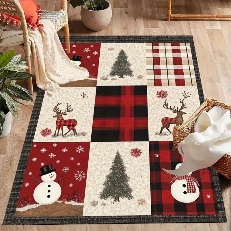 VIKAMA Weihnachts-Flanell-Teppich in Patchwork-Optik, Mehrfarbig, Rechteckig - Bild 4