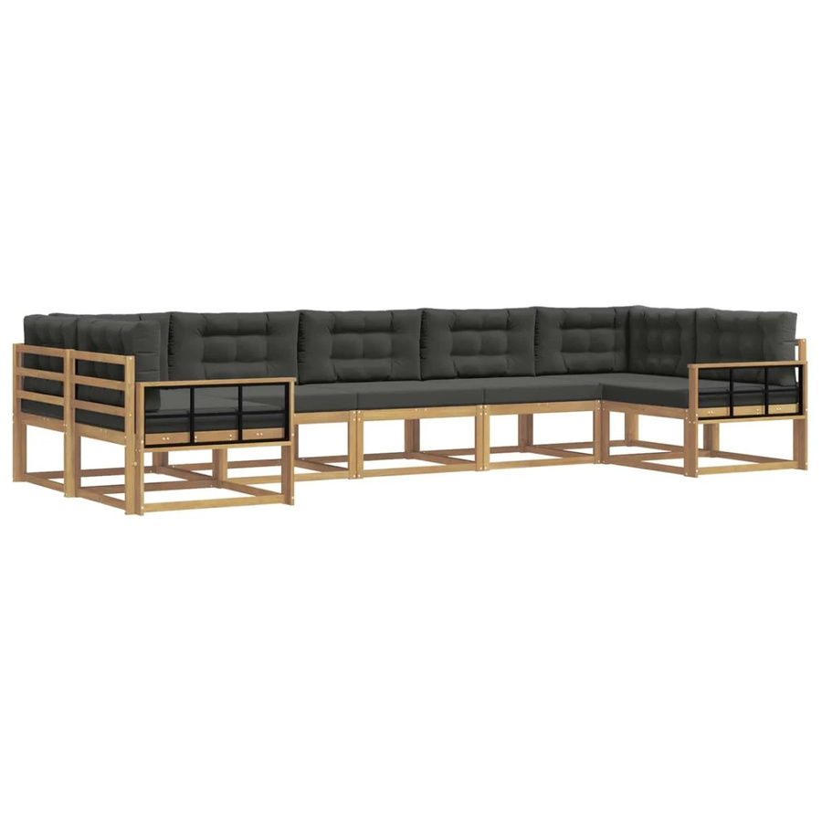 vidaXL Outdoor-Sofagarnitur in L-Form aus Akazienholz mit 7 Kissen in Weiß und Anthrazit - Bild 2