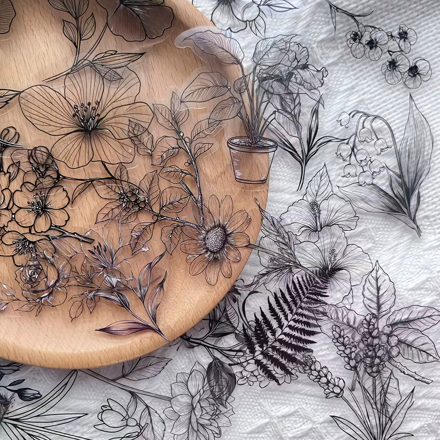 50 Stück Pflanzenaufkleber in Schwarz-Weiß mit Blumen-Motiven, wasserfeste DIY-Aufkleber für Laptop, Scrapbook und Tagebuch - Bild 2