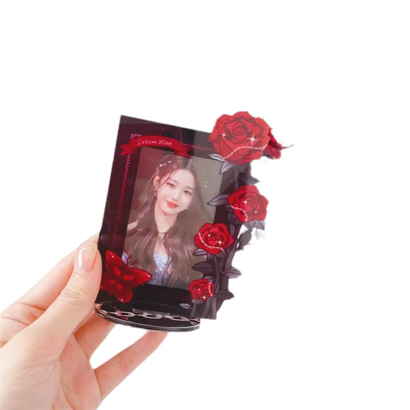 UUnique Rosen Acryl Kartenhalter für Polaroid und Fotokarten, Memo-Holder mit floralem Design, Transparent - Bild 3