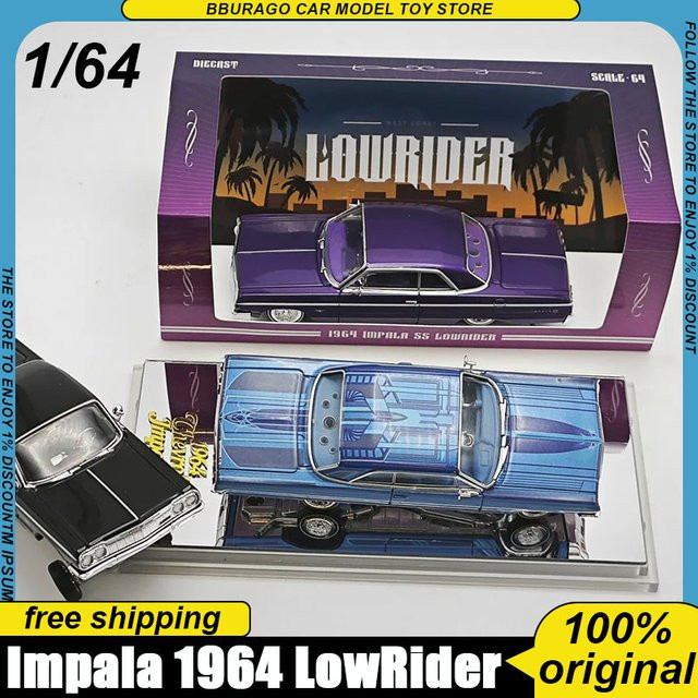 Bburago Chevrolet Impala 1964 Low Rider, Modellauto, 1:64, Metall, Lila - Bild 1