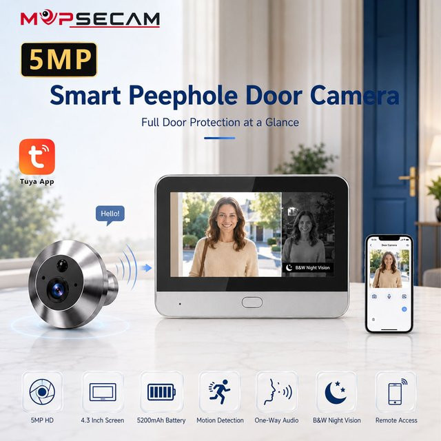 Tuya MvpSecam Digitaler Türspion mit 4,3 Zoll Display, 5MP Kamera, 5200mAh Akku, Bewegungserkennung, Zwei-Wege-Audio und Nachtsicht in Schwarz - Bild 1